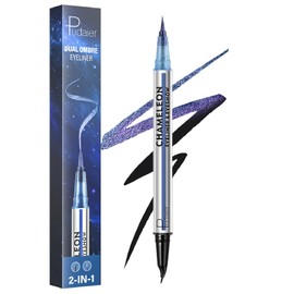 2-in-1 Waterproof Liquid Eyeliner, Curved Black Tip and Chameleon Color Shifting Eyeliner Pen, Quick Drying for All-Day Wear, Smudge Proof and Transfer Proof Eye Liner for women (Blue and Purple)