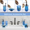 Bathroom Accessories Set,5 Pcs Blue Glass Bathroom Accessory Set,Complete Lotion