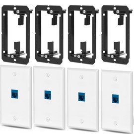 4 Pairs Ethernet Wall Plate Cat6 1 Port Keystone Jack Wall Plate with RJ45 Coupler Outlet Connector and Single Gang Low Voltage Mounting Bracket