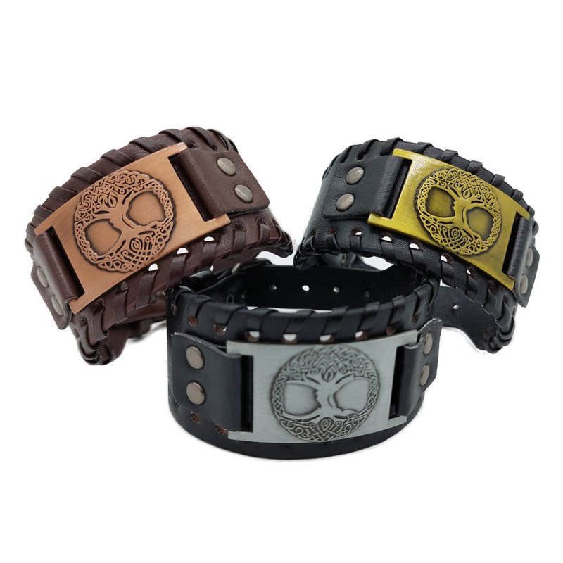 Vikings Viking Bracelet Yggdrasil World Tree of Life Leather Metal