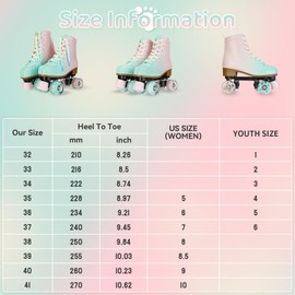 MEIGLQEA Roller Skates for Girls and Women, Cozy PU Leather Gradient Color Roller Skates with Flash Wheels, Indoor Outdoor Roller Skates for Beginner (35-US Women 5/ Youth 4)