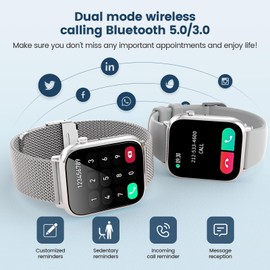 elfofle Smartwatch Damen Herren mit Telefonfunktion, 1,83" HD Touchscreen, IP67 Wasserdicht /SpO2 Fitness Tracker/Menstruationszyklus Herzfrequenz Schlafmonitor für iOS Android Silber