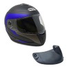 MMG Motorcycle Full Face Helmet DOT Street Legal Comes with Clear Shield and Spare Smoked Shield (MGAH26) (Matte Black Blue, Large)