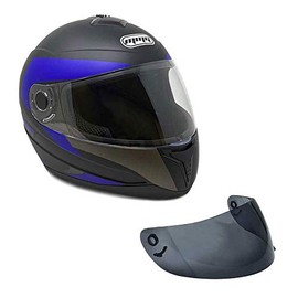 MMG Motorcycle Full Face Helmet DOT Street Legal Comes with Clear Shield and Spare Smoked Shield (MGAH26) (Matte Black Blue, Large)