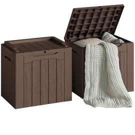 Devoko 30 Gallon Resin Deck Box 2 Pack Outdoor Indoor Waterproof Storage Box for Patio Furniture Pool Accessories Storage for Cushion Garden Tools (Brown, 2 Pack)