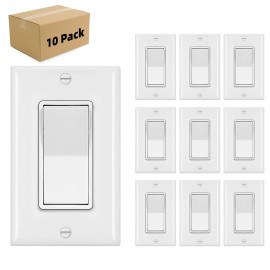 MICMI 10Pack Decorator Paddle Rocker Light Switch Residential Grade,15A 120V/277V - 3-way Switch without plate