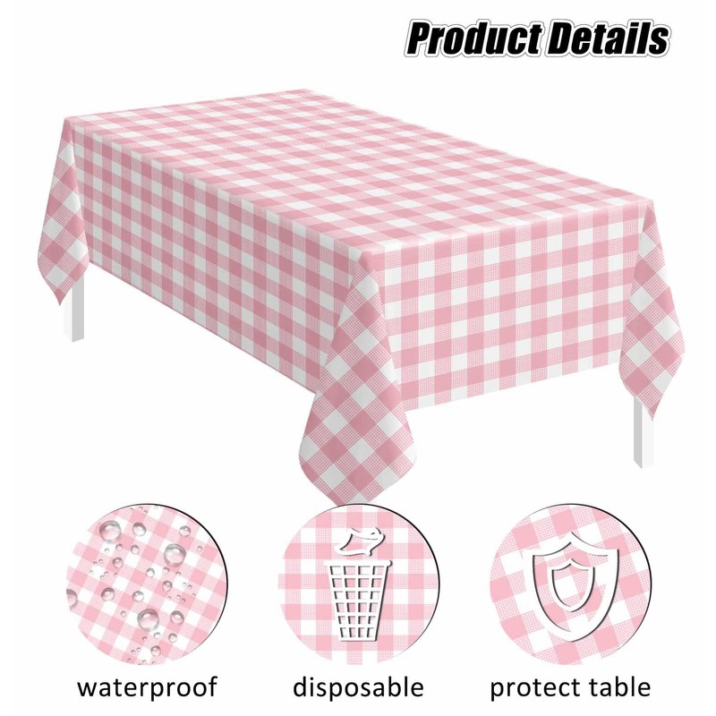 SietDESEO 3 Pack Light Pink Gingham Tablecloth Rectangle 54 x