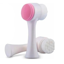 Cepillo Limpiador Facial Manual, Silicona Suave, Color Blanco y Rosa