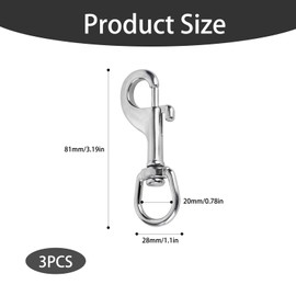 3Pcs Snap Hooks, Stainless Steel 316 Swivel Snap Hooks Heavy Duty, Single-Ended Marine-Grade Diving Bolt Spring Bolt Snap, for Diving, Flagpole Rope, Dog Leash, Camera Strap, Clothesline