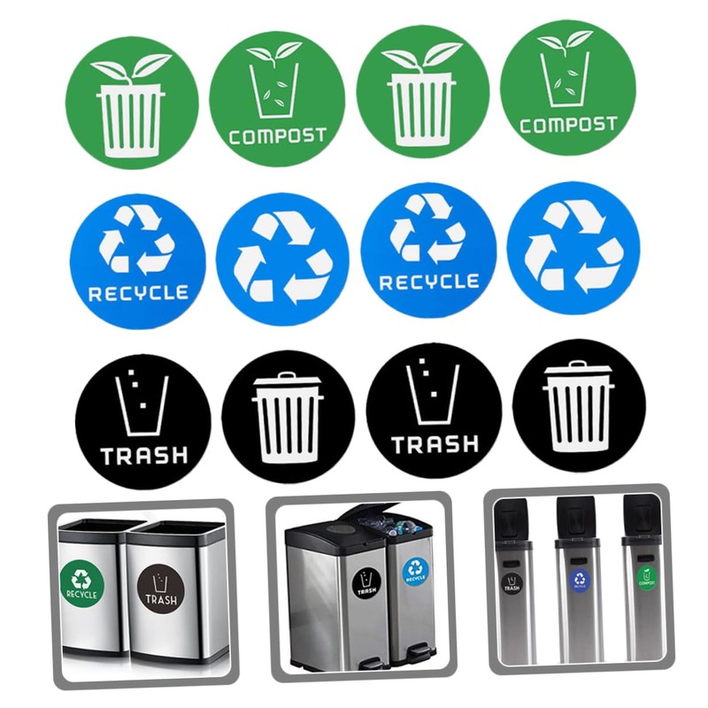 EXCEART Recycling Bin Stickers 12pcs Garbage Sorting Stickers Label Stickers