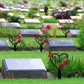 LOSFOTBO Memorial Grave Markers Heart Memorial Plaque Stake Large Cemetery Decorations for Grave Miss You Memorial Metal Grave Markers for Mom Dad Cemetery Outdoors Yard Garden (Heart)