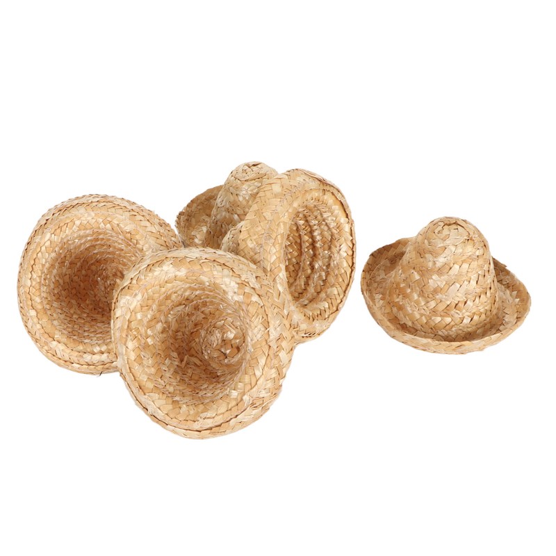 5Pcs Mini Sombrero Straw Hats 3.7in Diameter Retro Simple Style