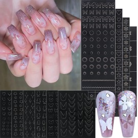 XEAOHESY 10 Sheets Airbrush Stencils Nail Stickers for Nails Self-Adhesive Heart Butterfly Flower Snowflake Star French Tip Nail Decals Stencils Tools for Women Girls Manicure Accessories