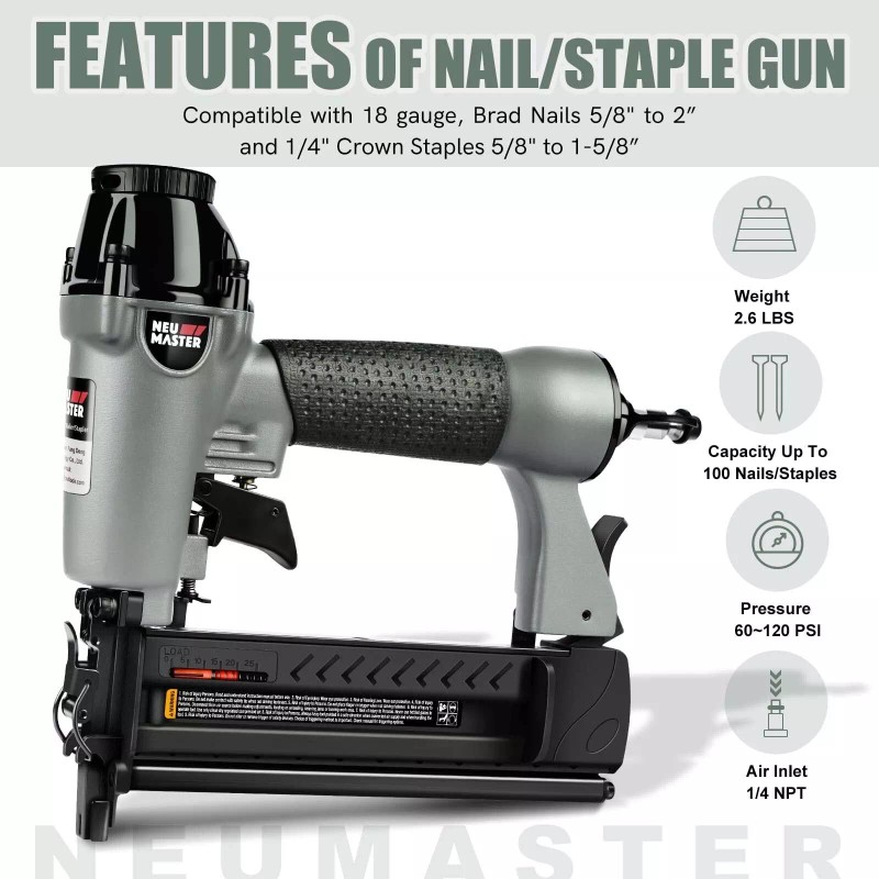 NEU MASTER Pneumatic Brad Nailer, 2 in 1 Nail Gun