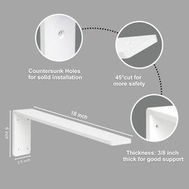 Countertop Support Bracket 18 Inch 2 Pack 3/8" Thick White Heavy Duty Granite Support Bracket 18"x6"x2.5" L Shape Iron Metal Support for Granite Quartz Wood Laminate Countertops