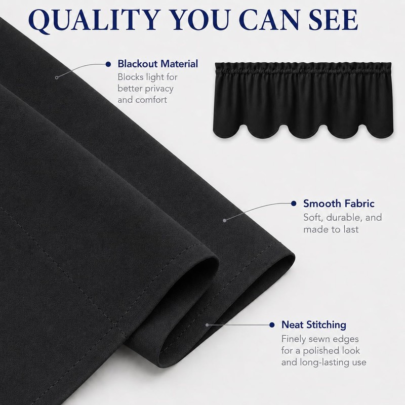 Aquazolax Kitchen Valances for Windows Readymade Blackout Window Scalloped Valance