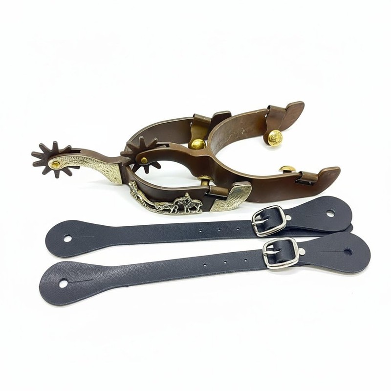 QualiTime Western Cowboy Spurs with Straps Set - Antique Solid