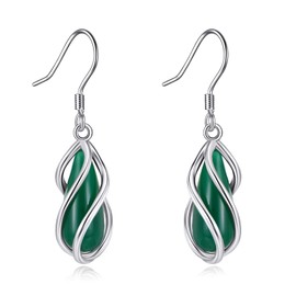 VONALA Jade Earrings for Women Sterling Silver Teardrop Jade Earrings Dangle Drop Earrings Jade Jewellery Gifts, Sterling Silver