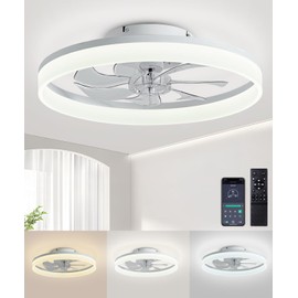 AQUBT Ceiling Fans with Lights and Remote, 20" Modern Low Profile Ceiling Fan with Light, Stepless Color Temperature Change and 6 Speeds, Flush Mount Ceiling Fans for Bedroom, Kids Room.（White）
