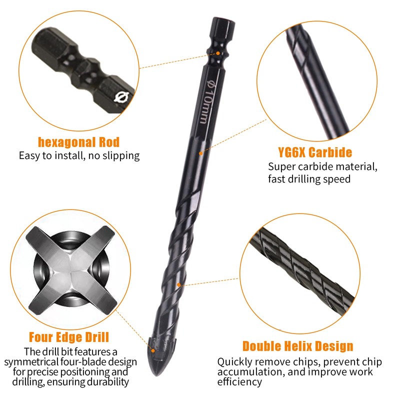 Masonry Drill Bits,10 Pcs Carbide Masonry Concrete Drill Bits,Cross Four