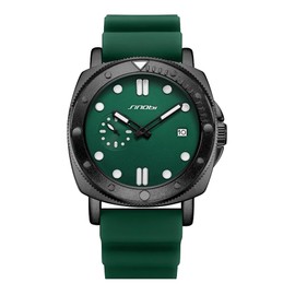 SINOBI Watches for Men with Calendar, Rotating Bezel and Small Seconds Dial Silicone Strap Water-Resistant Mens Watch (Green)
