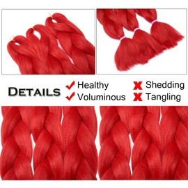 24 inch Jumbo Braid Hair Extensions Long Rainbow Colorful for Kids DIY High Temperature Synthetic Fiber Red 3 Bundles