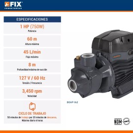 Truper Bomba Agua Periférica 1 Hp Bobina Aluminio Truper BOAP-1A2 Color Gris Fase eléctrica Monofásica Frecuencia 60 Hz