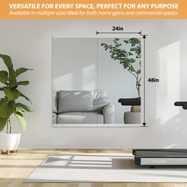 STAWDY Home Gym Mirror,48"x24" (Each)-2PCS Large Frameless Full Body Wall Mirror Length Tempered Glass Mirror Wall-Mounted Mirror for Gym,Yoga,Bedroom,Bathroom,Exercise Room