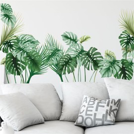 Fanwaoo Green Plants Leaves Wall Stickers Tropical Plants Wall Decals Spring Plants Wall Art Decor for Living Room Bedroom TV Sofa Wall Decoration