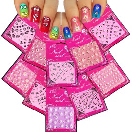 Adorable Nail Art 3D Stickers Decals Black, White with Rhinestones, Set of 10, /FLXI/