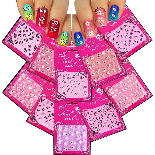 Adorable Nail Art 3D Stickers Decals Black, White with Rhinestones,