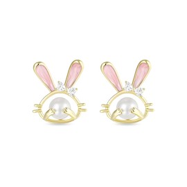 coadipress Rabbit Stud Earrings for Women Dainty Lovely Easter Cartoon Rabbit Earrings Minimalist Sweet Bunny Animals Pet Small Stud Earrings Birthday Jewelry (Pink)