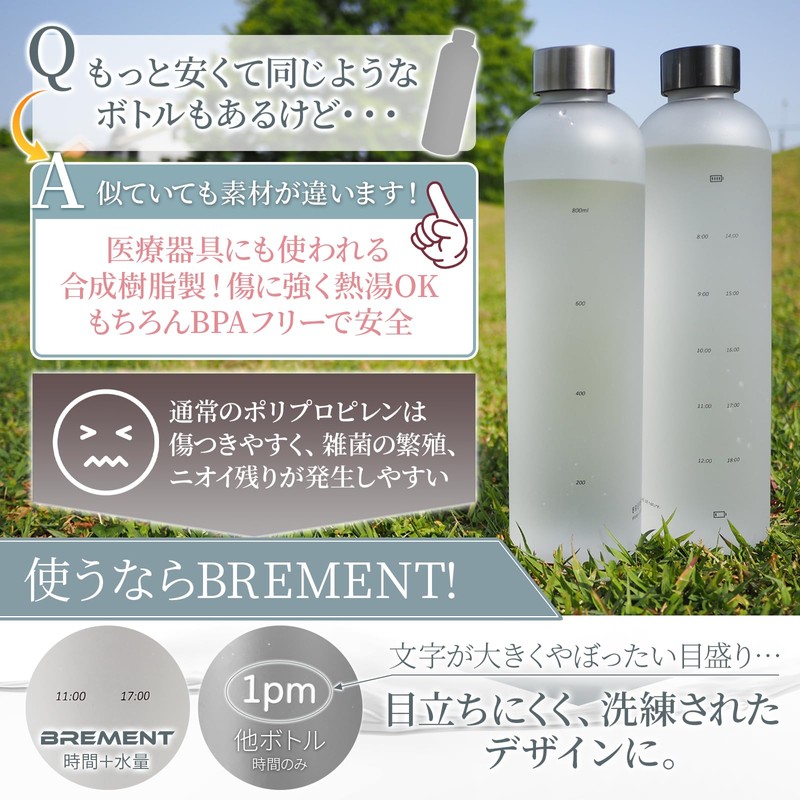 Brement Time Marker Bottle, 33.8 fl oz (1,000 ml), Water