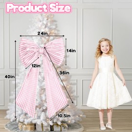 Big Pink Bow Decor Giant Pink White Checkered Coquette Bow for Birthday Party Decorations for Girls, Large Ribbon Tie Hanging Gift Coquette Wall Decor (Textured Cotton, Internal Stability Layer)