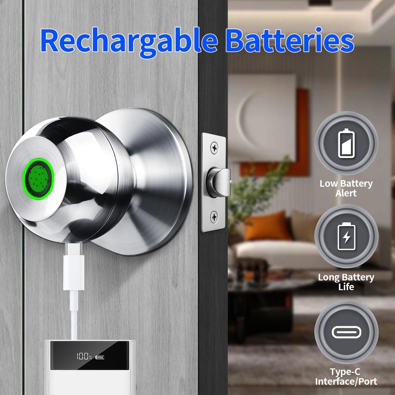 SISAV Smart Fingerprint Door Lock with App Control & Key,