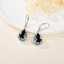 YAFEINI Moss Agate/Pink Crystal/Amethyst/Malachite/Black Onyx Earrings Sterling Silver Moss Agate Dangle Earrings Filigree Jewelry Gift for Women and Girls, Sterling Silver, No Gemstone