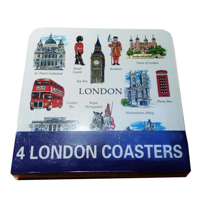 Artistic London Beverage Souvenir Coasters, Set of 4 Coasters! Artistique!