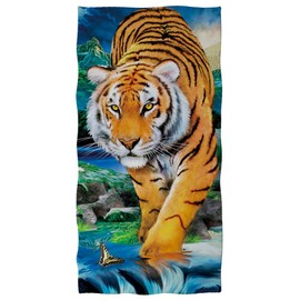 Showudesigns Tiger Print Cotton Bath Towel Absorbent Soft Men Teens Boys Swimming Fitness Sports Large 150x73cm