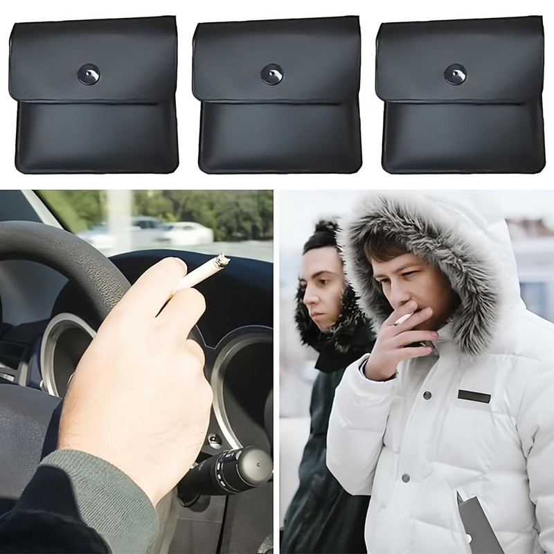 3 Pocket Ashtrays, Fireproof PVC, Ashtray for Travel, Odourless, Portable