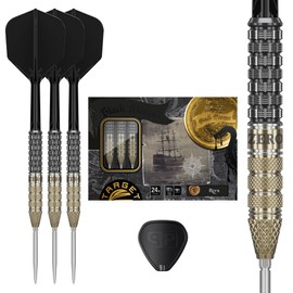 Target Japan Black Marque Reyn 90% Tungsten K-Flex Swiss Point Steel Tip Darts Set, 24G | KFlex Dart Flight, Swiss Nano Points, Black & Gold Steel Dart Tips with K Flex Integrated Shafts and Flights