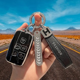 Cysocool 5 Buttons Car Key Cover for Land Rover with Keychain Lanyard, Soft TPU Key Protection Case Key Shell Fit Land Rover LR4 Range Rover Evoque Velar Sport Jaguar XF XJ XJL F-PACE F-Type(Rov)