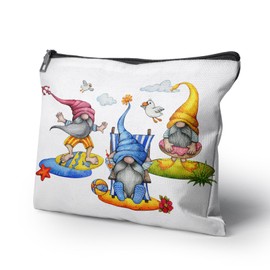 Cafl Cute Beach Gnomes Makeup Bag Cartoon Summer Gnomes Cosmetic Bag for Women Large Capacity Make Up Bag Portable Travel Toiletry Pouch Organizer 10 * 8inch