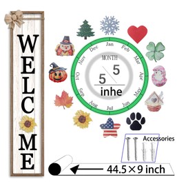 LuZhiQiang Front Porch Welcome Sign for Interchangeable Standing 45"X9" With 12 Pcs Replaceable Icons Wood Frame Signs Outdoor Front Door Decor (Wood White)