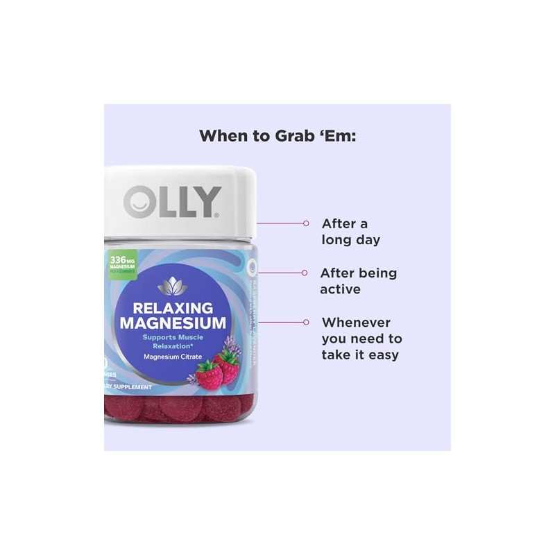 OLLY Relaxing Magnesium Gummies, Supports Muscle Relaxation,* Magnesium Citrate, Raspberry