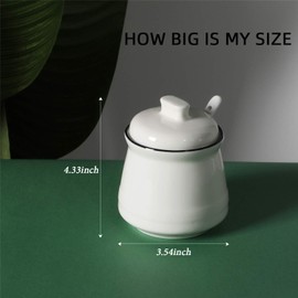 HAOTOP Porcelain Salt Bowl with Lid and Spoon,Ceramic Sugar Bowl 12oz (White)