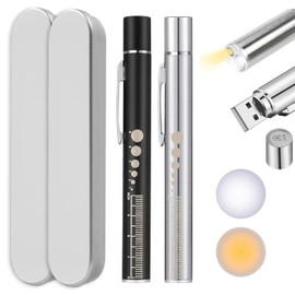 Lampara de Exploración Médica, con Medidor de Pupila Y Regla, Carga USB, con 2 Tipos de Luz. Linterna Médica Portátil, para Médicos Y Enfermeras (Negro, Plateado, 2 Piezas)
