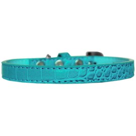 Dog, Puppy & Pet Designer Croc Collar, "Wichita Plain 1/2" Wide" Turquoise 16