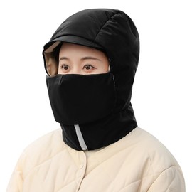 Winter Windproof Full Hood Hat Cycling Balaclava Waterproof Russian Outdoor Trapper Plus Hat with Earflap Skiing Cap Black