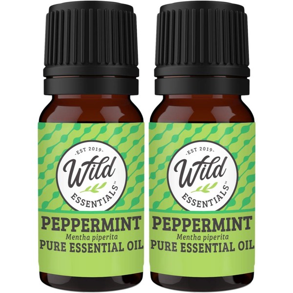 Wild Essentials Peppermint 100% Pure Essential Oil 2 Pack - 10ml, Therapeutic Grade, Made and Bottled in The USA