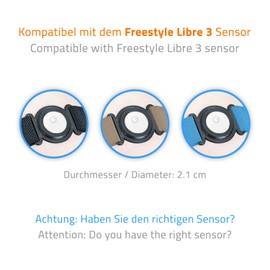 DiaBrothers Freestyle Libre 3 Fixation Strap Holder with Adjustable Bracelet – Holder: Black – Bracelet: Sky Blue – Size: S (15-25 cm)